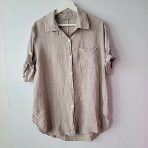 Elena baldi women's 100% linen button up top sz M roll-table sleeve minimalist